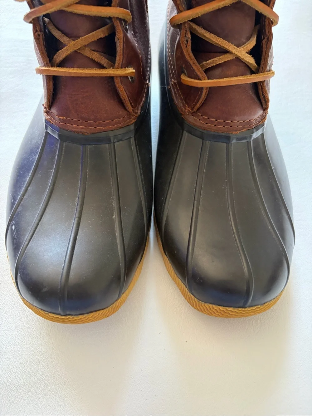 Sperry Saltwater Waterproof Duck Boot Brown Leather Rubber Preppy Coastal Sz 8